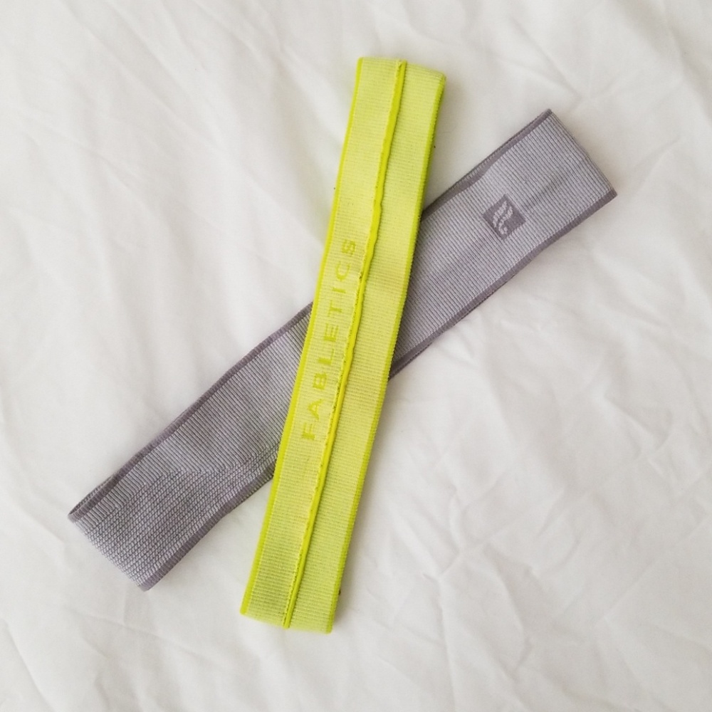 Fabletics No-Slip Headbands (Grey & Neon Yellow)